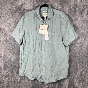 Thom Aaron Shirt Mens XL Green Linen Short Sleeve Button Up Casual Summer Resort